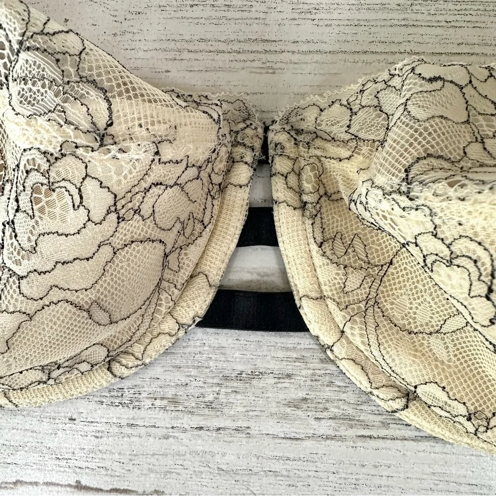 CACIQUE Floral Lace Balconette Bra 42DD Cream Black - Picture 3 of 9